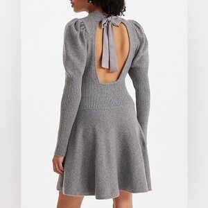 EXPRESS Crew Neck Puff Sleeve Satin Tie Back Sweater Dress XS